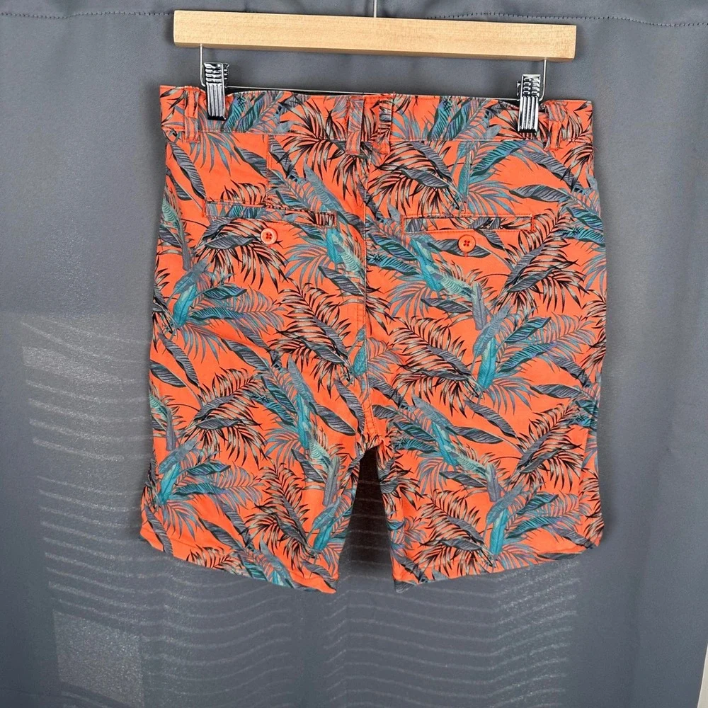 AussieBum Authentic Chino Shorts Mens 30 Orange Tropical Palm Leaf Print Stretch